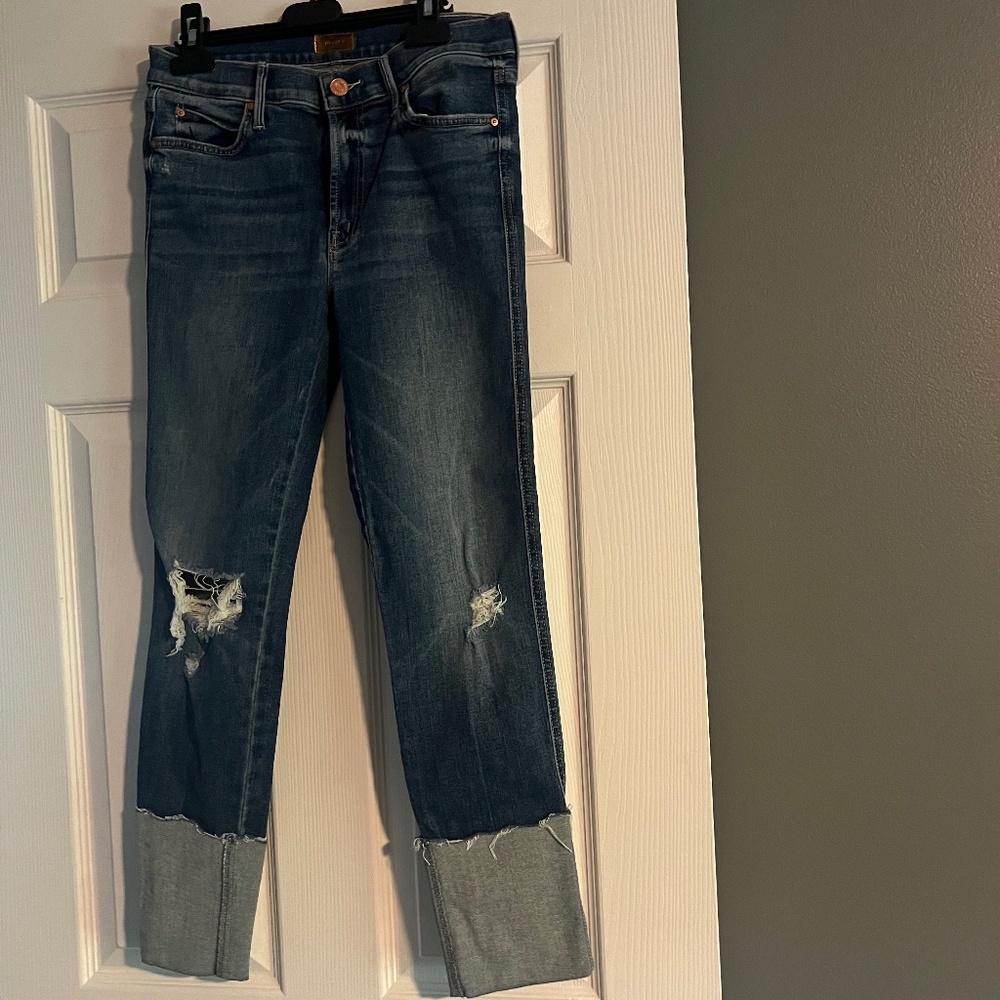 MOTHER Blue Distressed Ankle Jeans